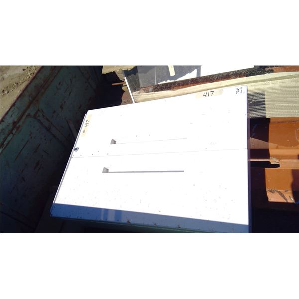 Locked white cabinet with shelving inside