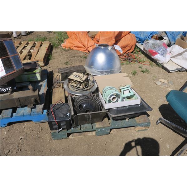 Pallet of - Shop Light Shrouds, Fuel Tank, Stove Parts, misc.