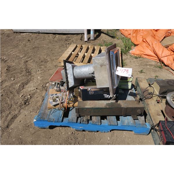Pallet of - Large Vent, Flooring Pieces, Oil Tank, misc.