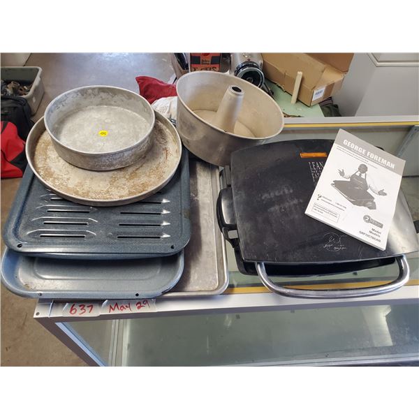 Foreman grill & box of baking sheets