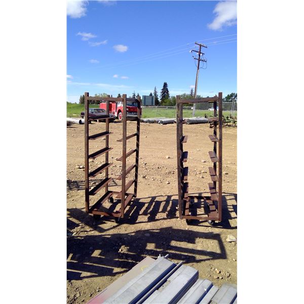 2 Steel Tray Shop Racks - On Casters