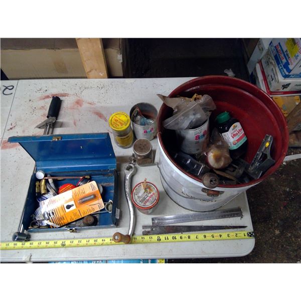 Bucket of Soldering Supplies, Torque Wrench, Bolts, Nails