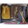 Image 3 : BLACK MILK CRATE FULL OF TOOLS - HAMMER, HATCHET, SPPED WRENCH, TROWELS, ETC