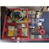 Image 1 : RED CRATE FULL OF SCREWS, ANCHORS, RIBBON, ETC