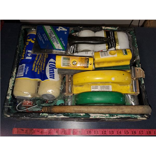 PAINTING LOT - BRUSHES, ROLLERS, SANDING BLOCKS