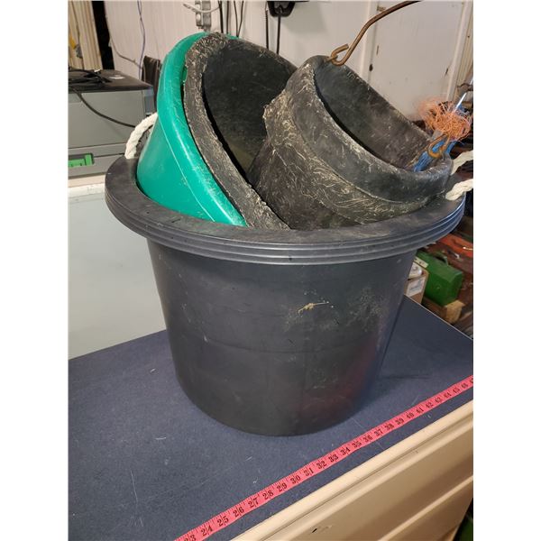 2 HORSE BUCKETS & 3 PAILS