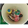 Image 2 : WHITE PAIL W/ MILK BOTTLES, MISC TOOLS