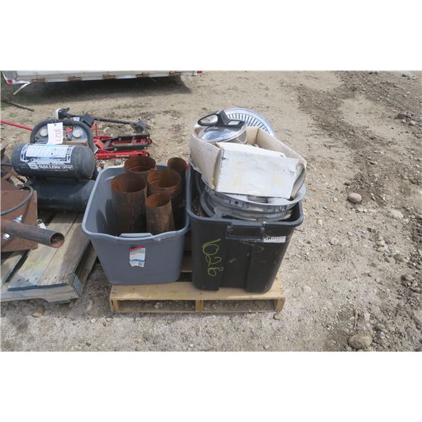Pallet of misc. - Hub Caps, Stove Pipes, Jerry Cans, etc.