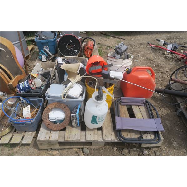 Pallet of misc. - Sprayer, Jerry Can, Plumbing, Aluminum Auto Parts, etc.