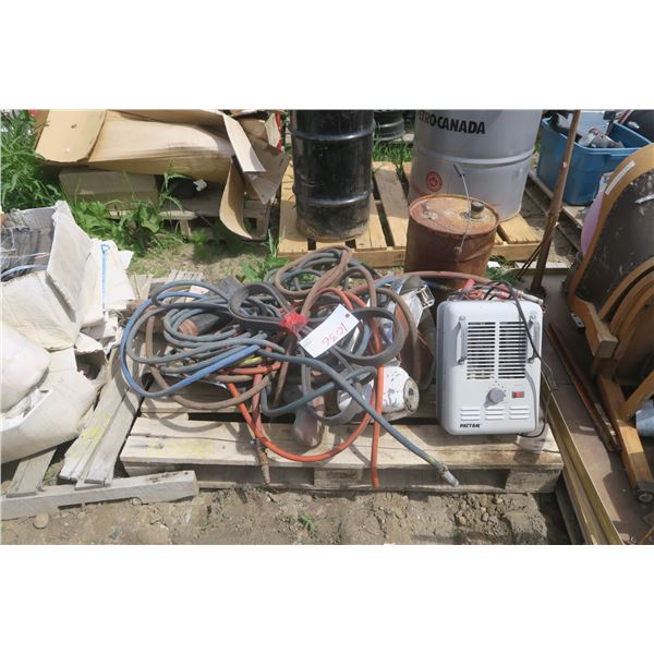 Pallet of misc. - Air hoses, Belts, Jerry Can, Heater