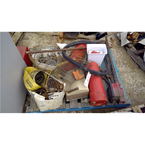 Pallet of Rotary Drum Pump, Tow Straps, Bike Tire, etc.