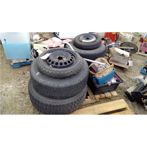 Pallet of Tires and Vehicle Parts