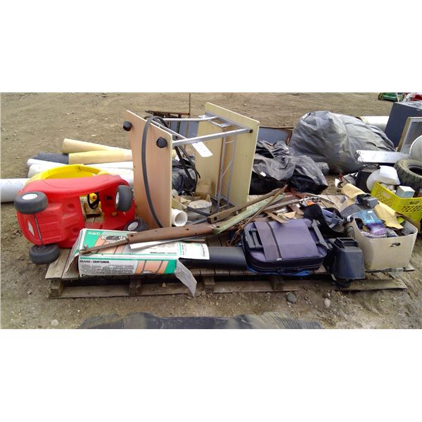 Pallet of Little Tikes Car, Computer Desk, Welding Helmets, etc.