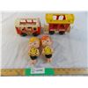 Image 1 : Fisher Price bus + circus cart + (2) Flintstones plastic dolls