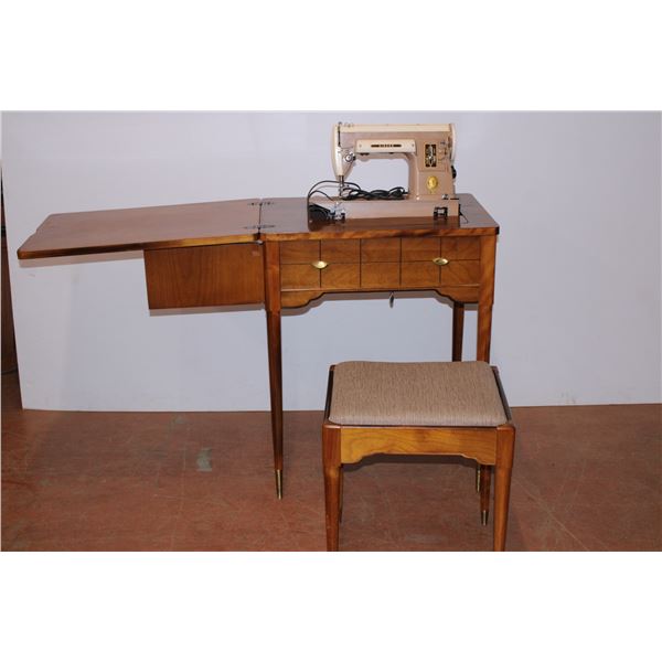 *Vintage Singer Sewing Machine built in table with stool (17X25X32H) w ...