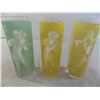 Image 2 : (3) Colored Stencil drinking glasses - 1950's? (Cowboy/Cowgirl silhouettes)