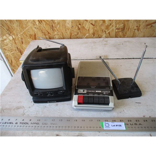 5" black & white TV, rabbit ears, cassette player/recorder