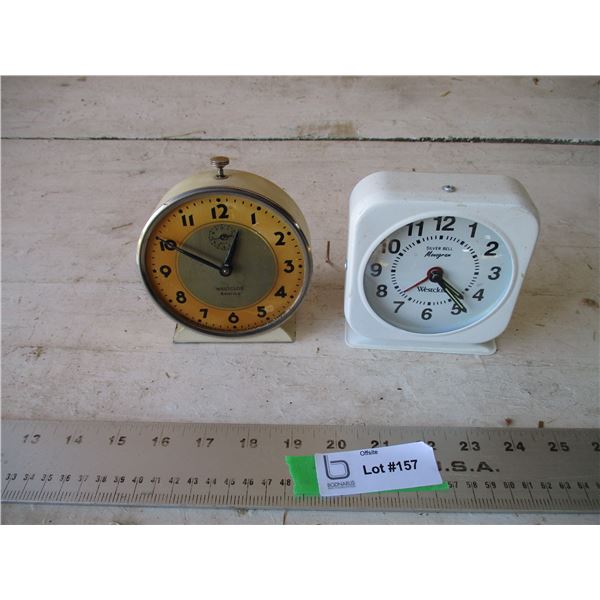 (2) Alarm clocks - silver bell mongram, westclox