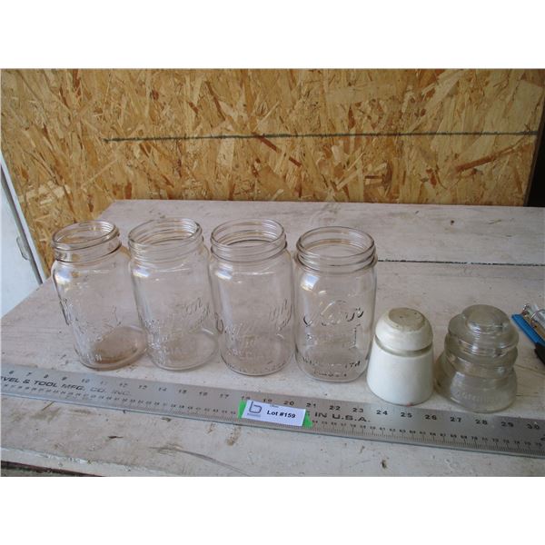 (4) jars, (2) insulators