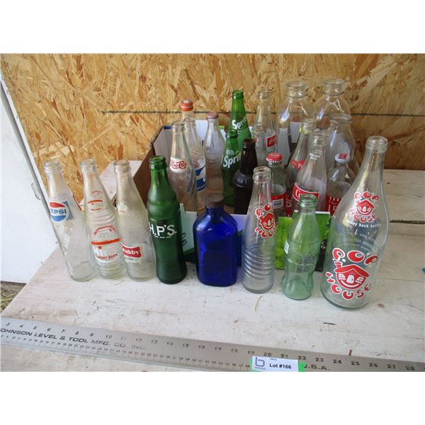 box with pop bottles + milk bottles