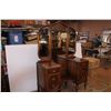 Image 1 : Antique makeup dresser with mirror + stool - 70" height with mirror - 18x33x47