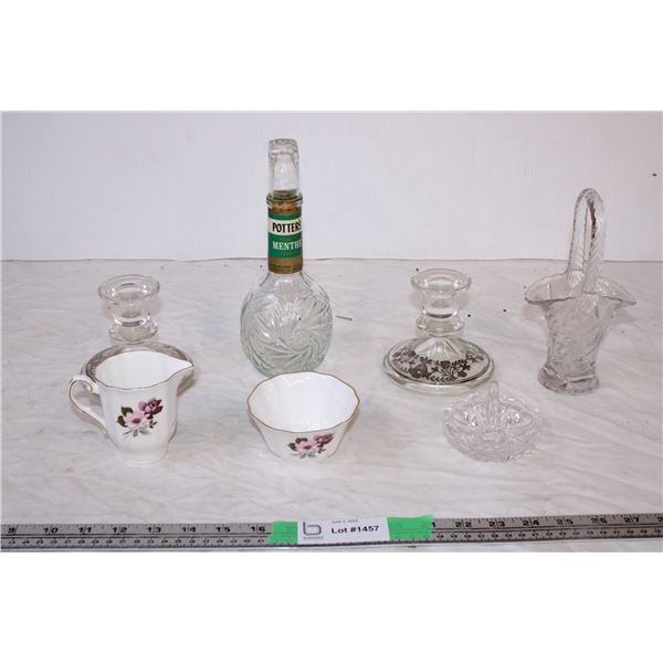 Decanter,Candle holders,misc Glass items