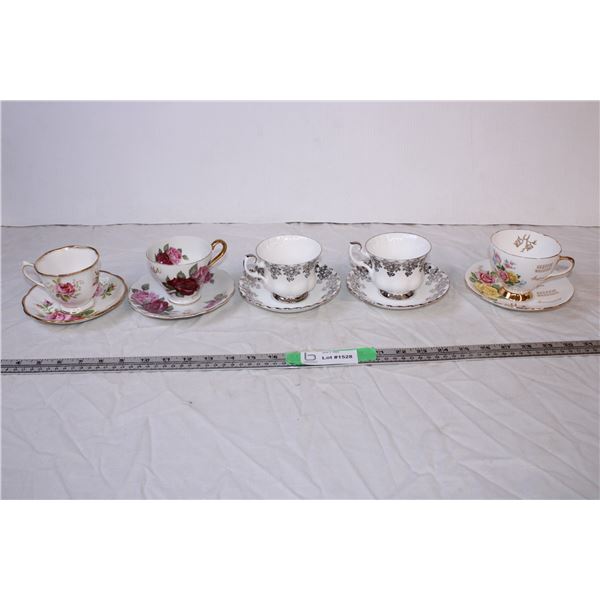 (5) Teacup + Saucer sets – Royal Albert + Gladstone + Japan