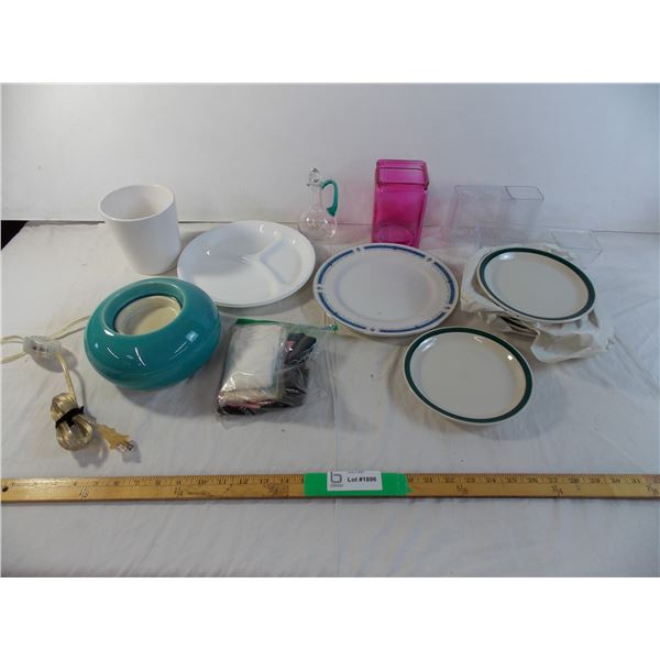 Various dishes and glasses with wax heater