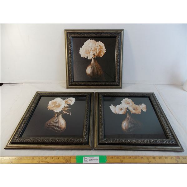 (3) set of flowers in frames