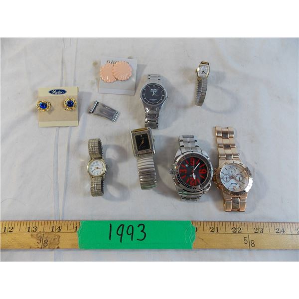 (6) various watches plus 2 pairs of earrings