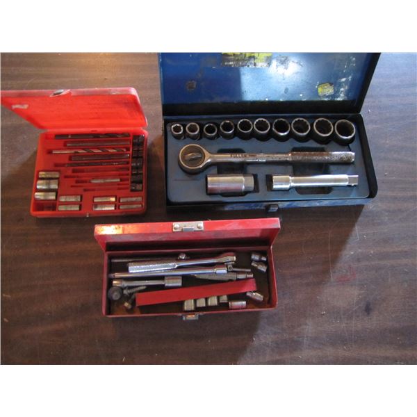 1/4 and 3/8 drive socket sets And partial bluepoint screw extractor set