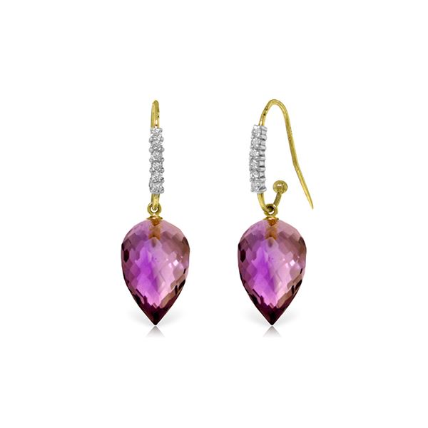 Genuine 19.18 ctw Amethyst & Diamond Earrings 14KT Yellow Gold - REF-52X9M