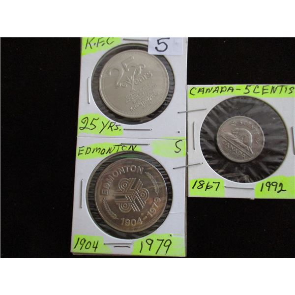 1867 - 1992 CANADA NICKEL AND 2 TRADE TOKENS