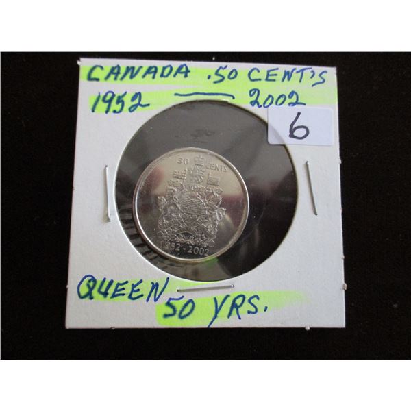 1952 - 2002 FIFTY YEAR CANADA FIFTY CENT COIN