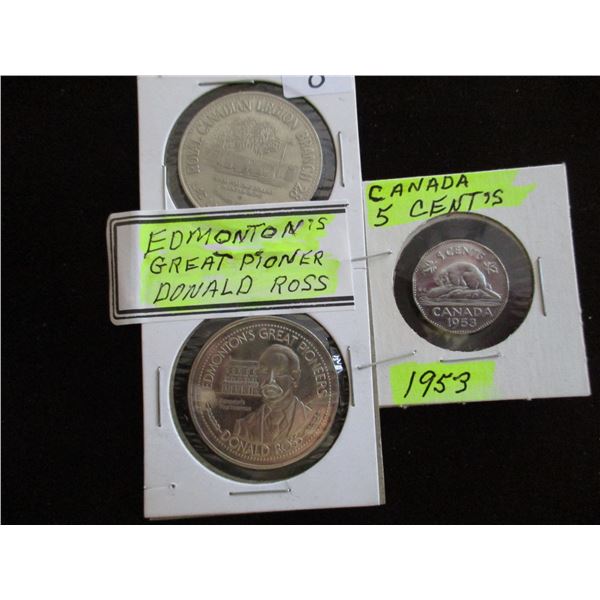 1953 CANADA NICKEL & TWO TRADE DOLLARS