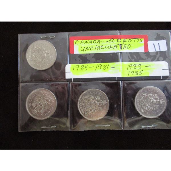 1985 & 1983 CANADA UNCIRCULATED FIFTY CENT COINS (4)