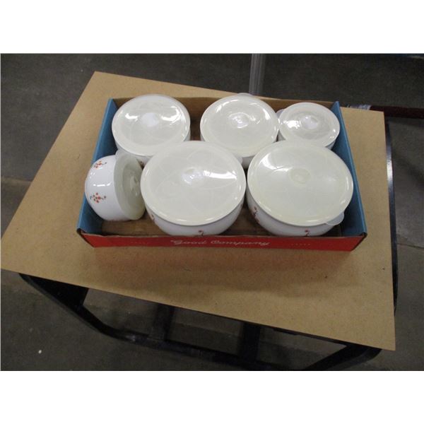 TWO SETS OF 3 SEAL TOP BOWLS