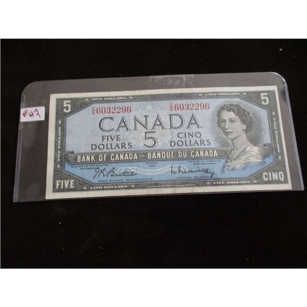 1954 MODIFIED HAIR DOO BANK OF CANADA LEGAL TENDER $5 BILL