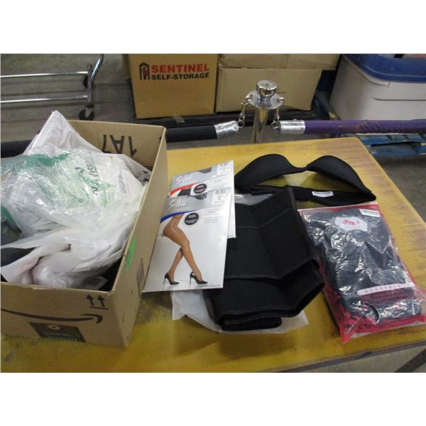 NEW (STORE CLOSE0OUT):  BOX C/W PANTYHOSE, CORSETS, ETC