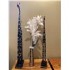 Image 1 : Two Floor Standing Decorative Wooden Giraffes & Vase with Decorative Foam Flowers