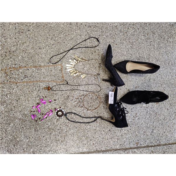 Two Pairs of Women's Shoes and Assorted Costume Jewelery