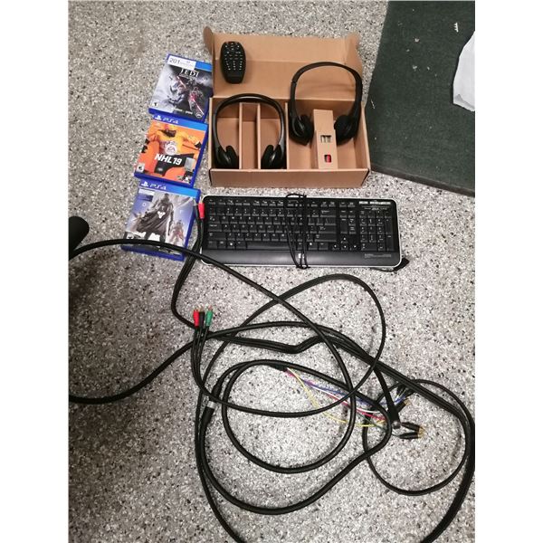 Three PS4 Games with Computer Keyboard and Pair of Headphones with Microphone Cord