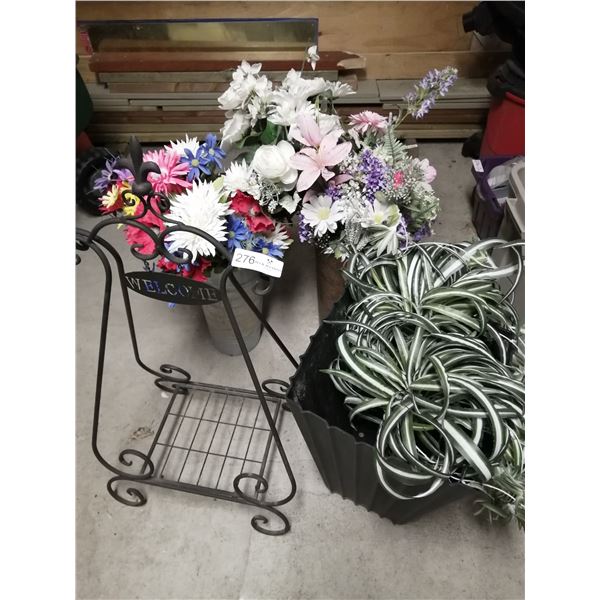 Silk Flowers with Decorative Plant Stand