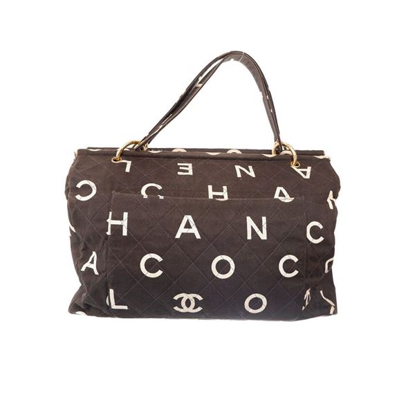 Chanel Logo Canvas Black and White Tote Bag