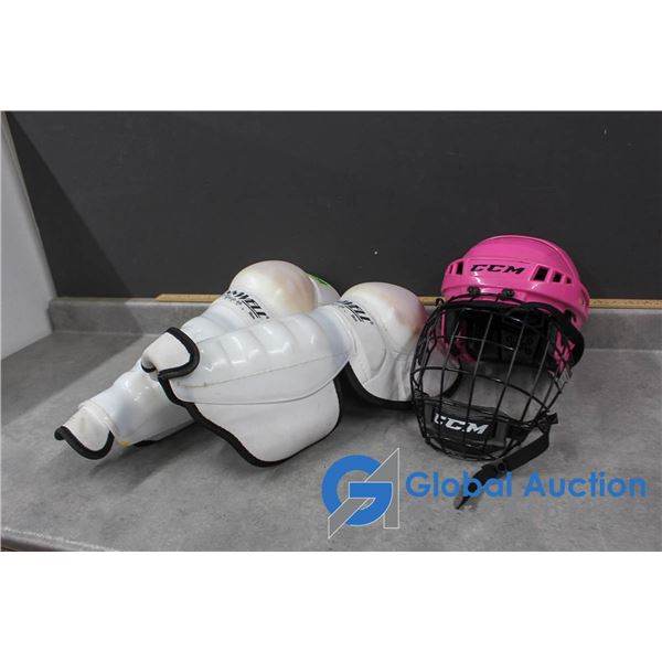 Pink CCM Helmet and Knee Pads