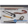Image 1 : Hacksaw, Chisel, Chain Oil Filter Wrench, Short Aluminum Level, etc