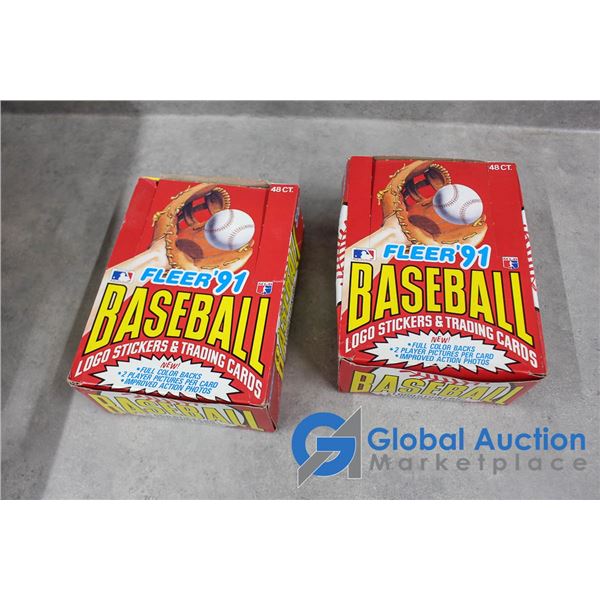 (2) Fleer 1991 Baseball Sticker&Card Wax Packs w/Box - BID PRICE x2