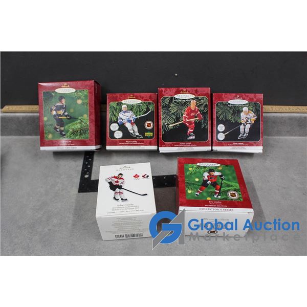 (6) Hockey Collector Ornaments - Jagr, Gretzky, Howe, Lemieux, Crosby, Lindros