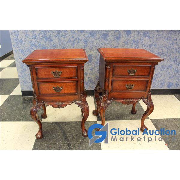 **(2) Ornate French Provincial Wooden Double Drawer Side Tables -BID PRICE x2