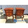 Image 1 : **(2) Ornate French Provincial Wooden Double Drawer Side Tables -BID PRICE x2